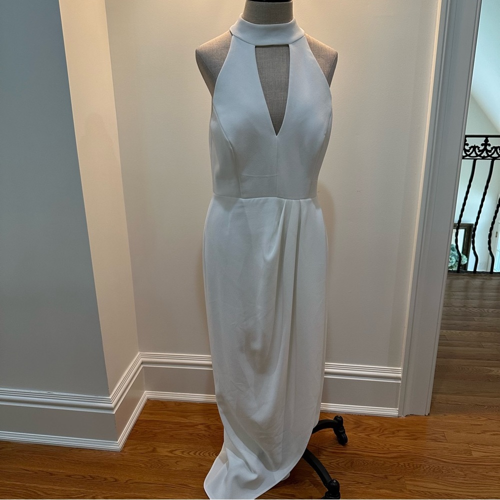 Xscape White Key Hole Asymmetric Maxi Dress — Size 10